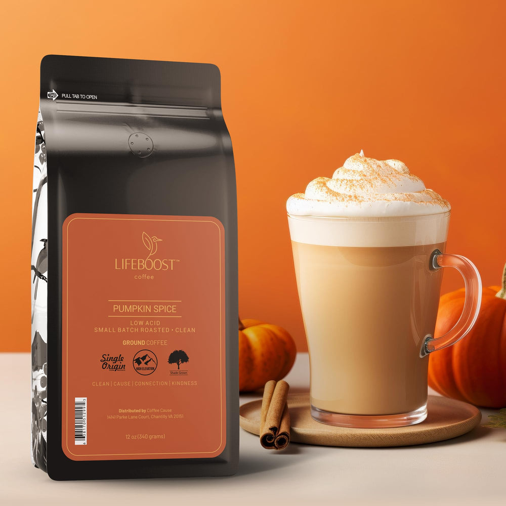 Lifeboost close-up of ground coffee texture and oil-based spice extract, shows aroma-rich granules