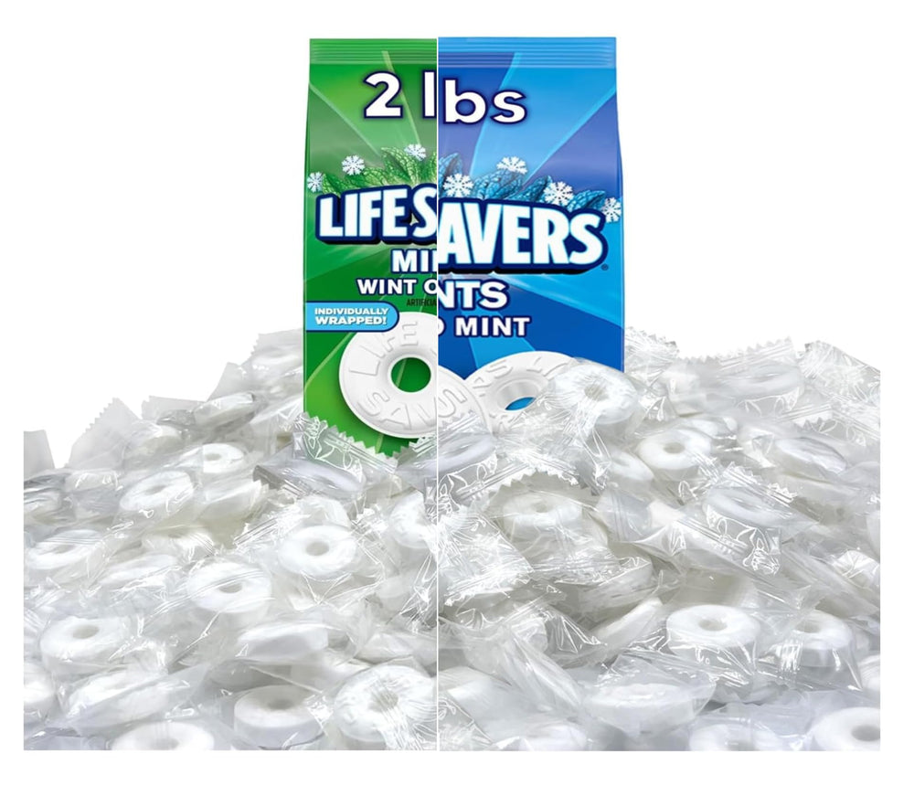 Life Savers close up of Pep O Mint and Wint O Green rings highlighting texture and color