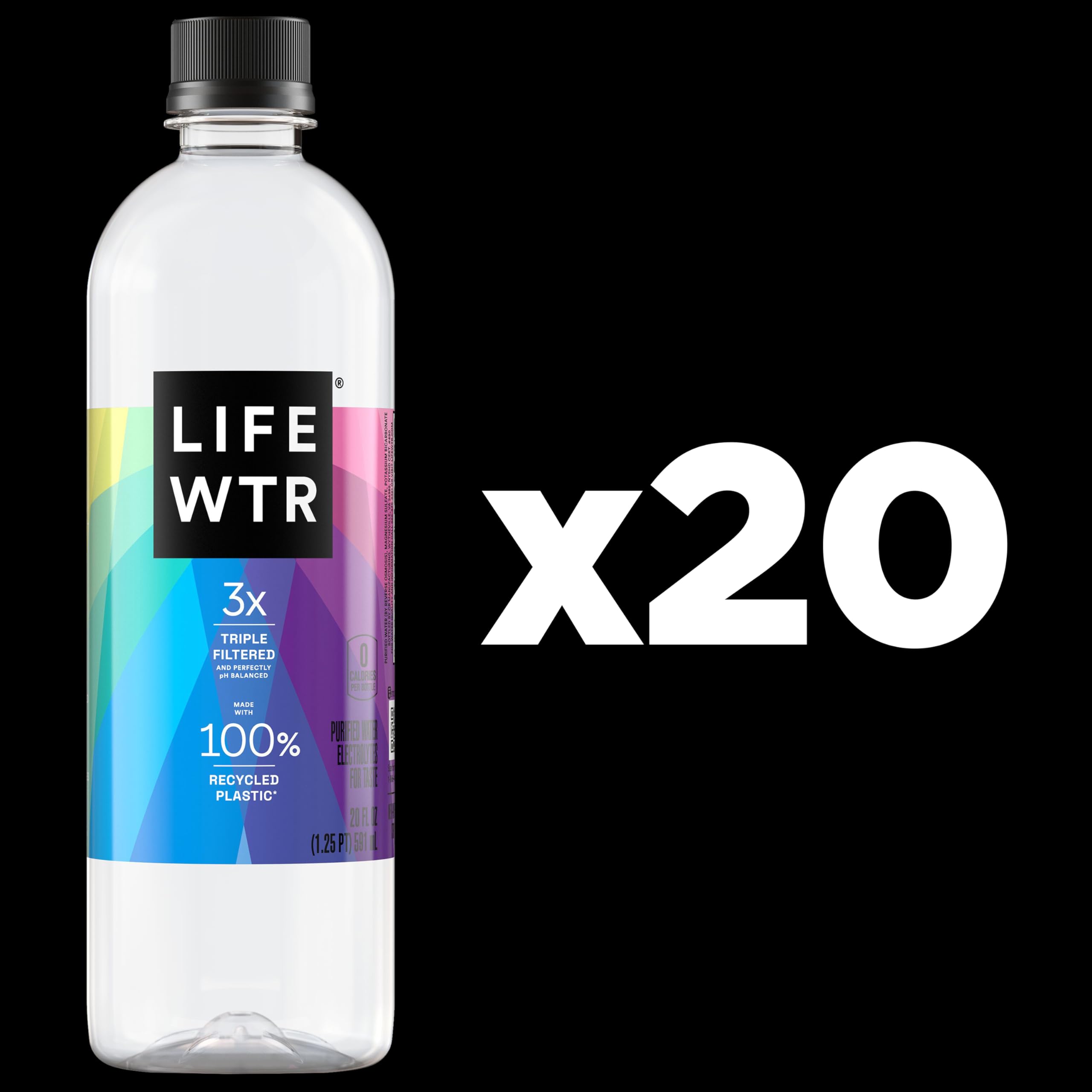 LIFEWTR close-up of bottle label and ingredients highlighting electrolytes for taste