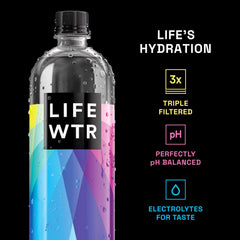 Hand holding a LIFEWTR 20oz bottle demonstrating size and easy portability