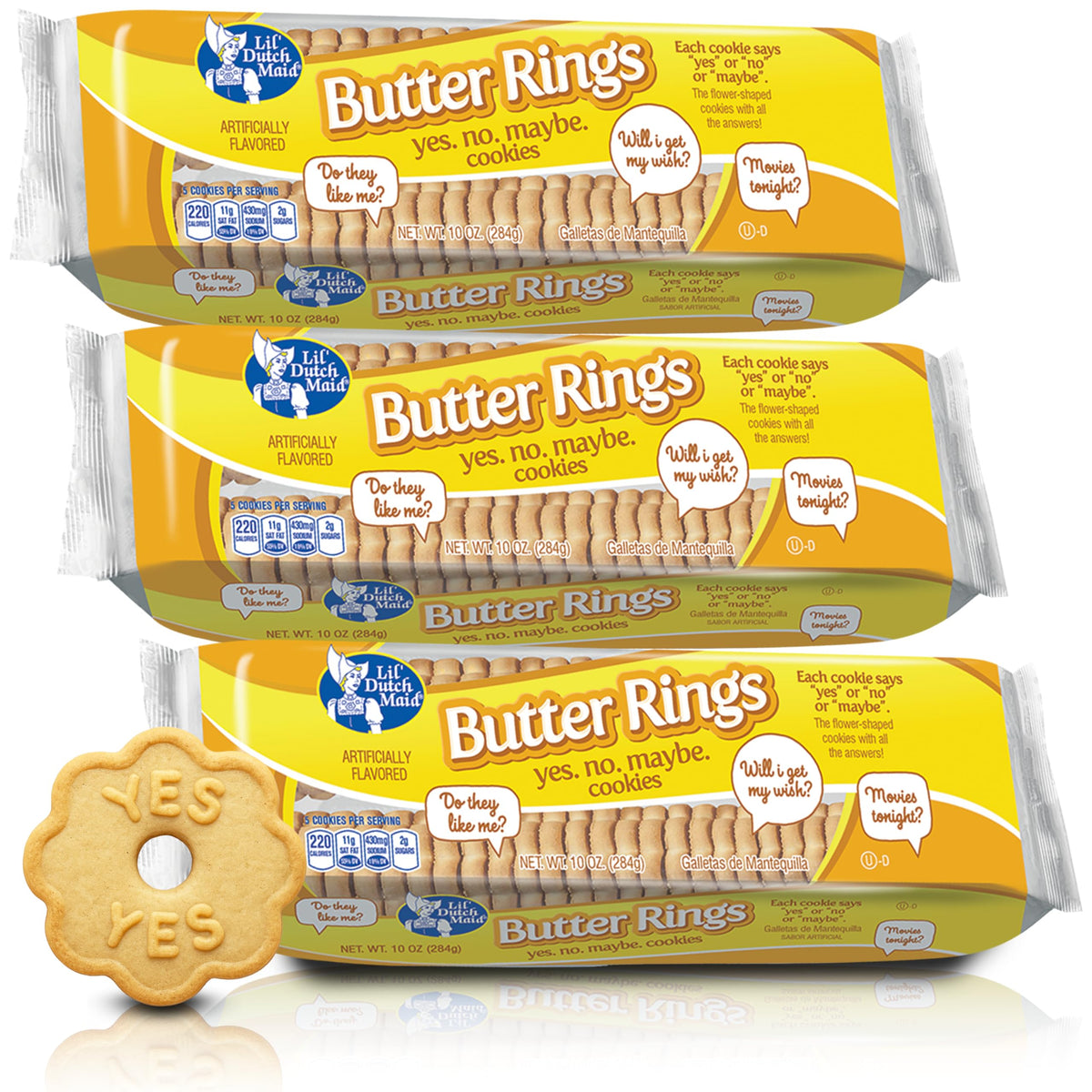 Lil Dutch Maid front packaging showing three 10 oz pouches and product identity benefits