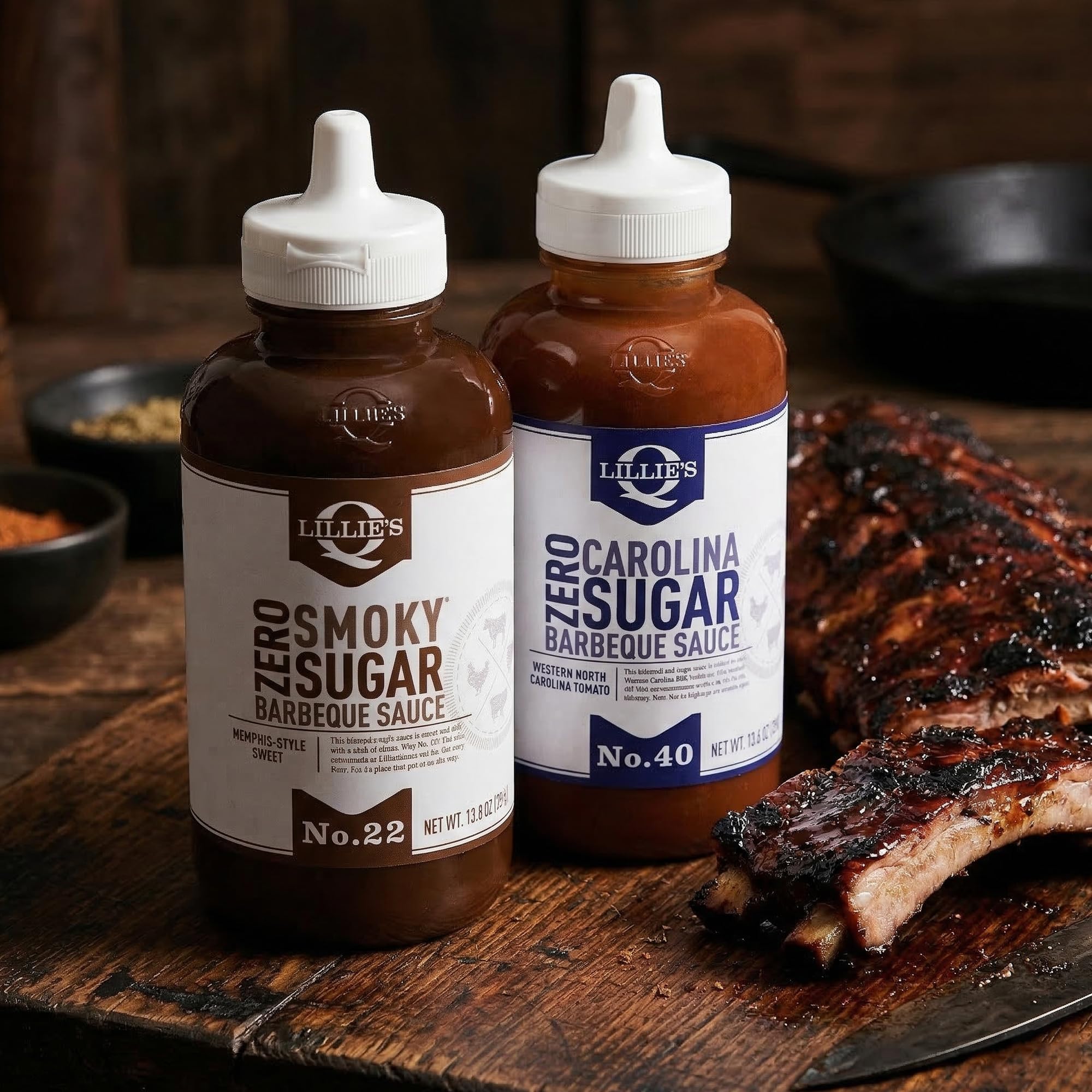 Lillie's Q bottle being squeezed over grilled chicken showing easy grilling use