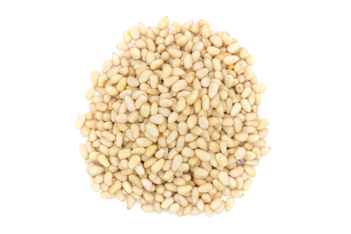 Lilly's Family Foods front packaging showing 1 lb bag and buttery pine nuts benefit