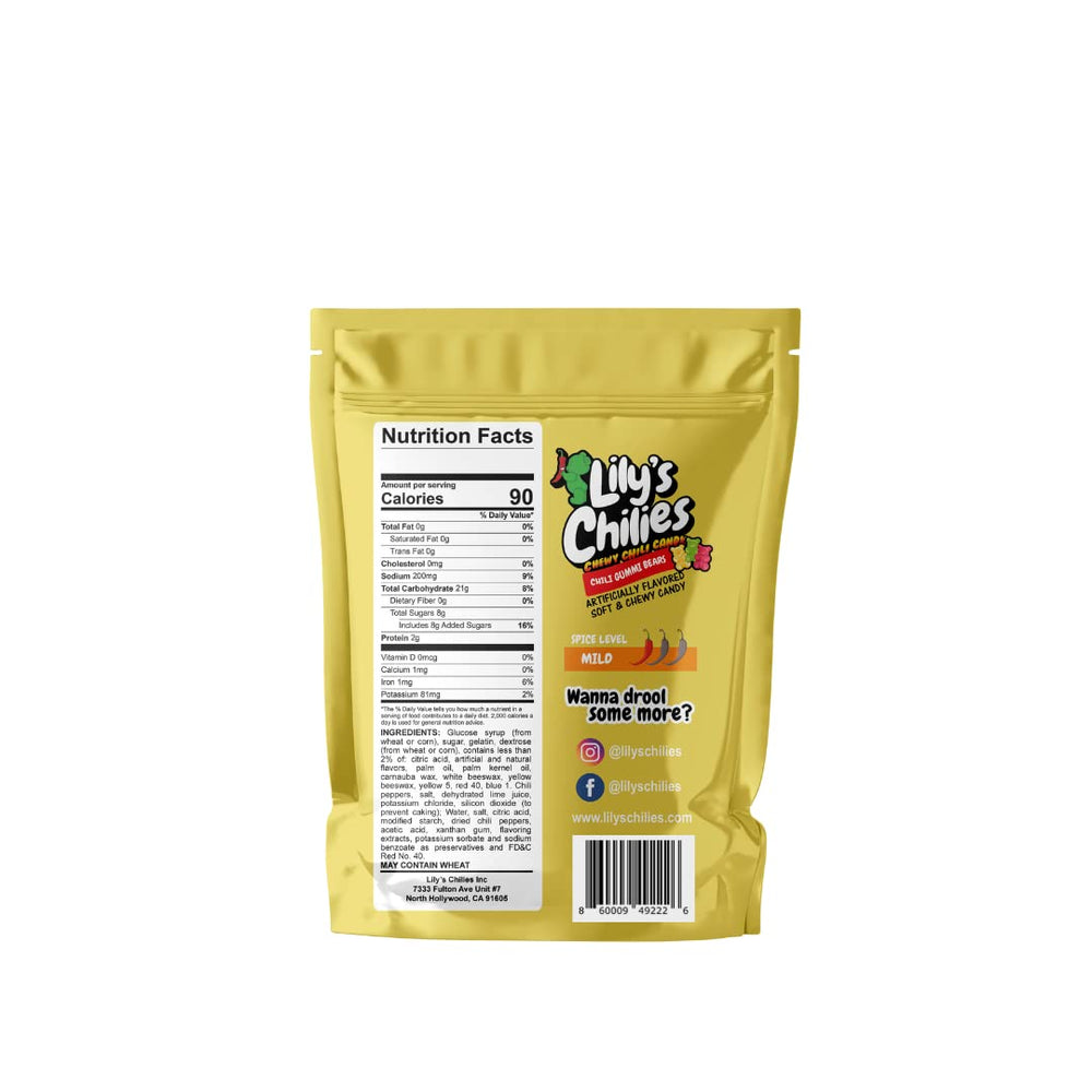 Lilys Chilies bag back label showing ingredients and allergen info benefit: clear product details
