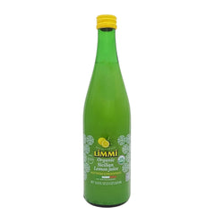 Limmi front bottle showing label and clear organic lemon juice benefit: authentic flavor