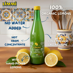 Limmi lemon juice in a glass delivering bright color and ready-to-use freshness
