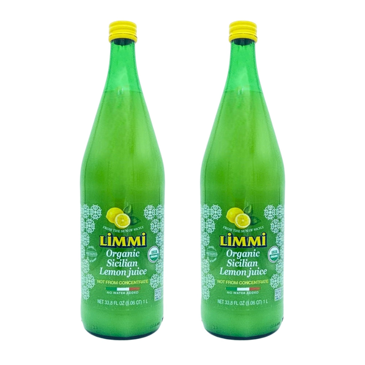 Limmi front bottle view showing organic lemon juice and premium glass packaging benefit
