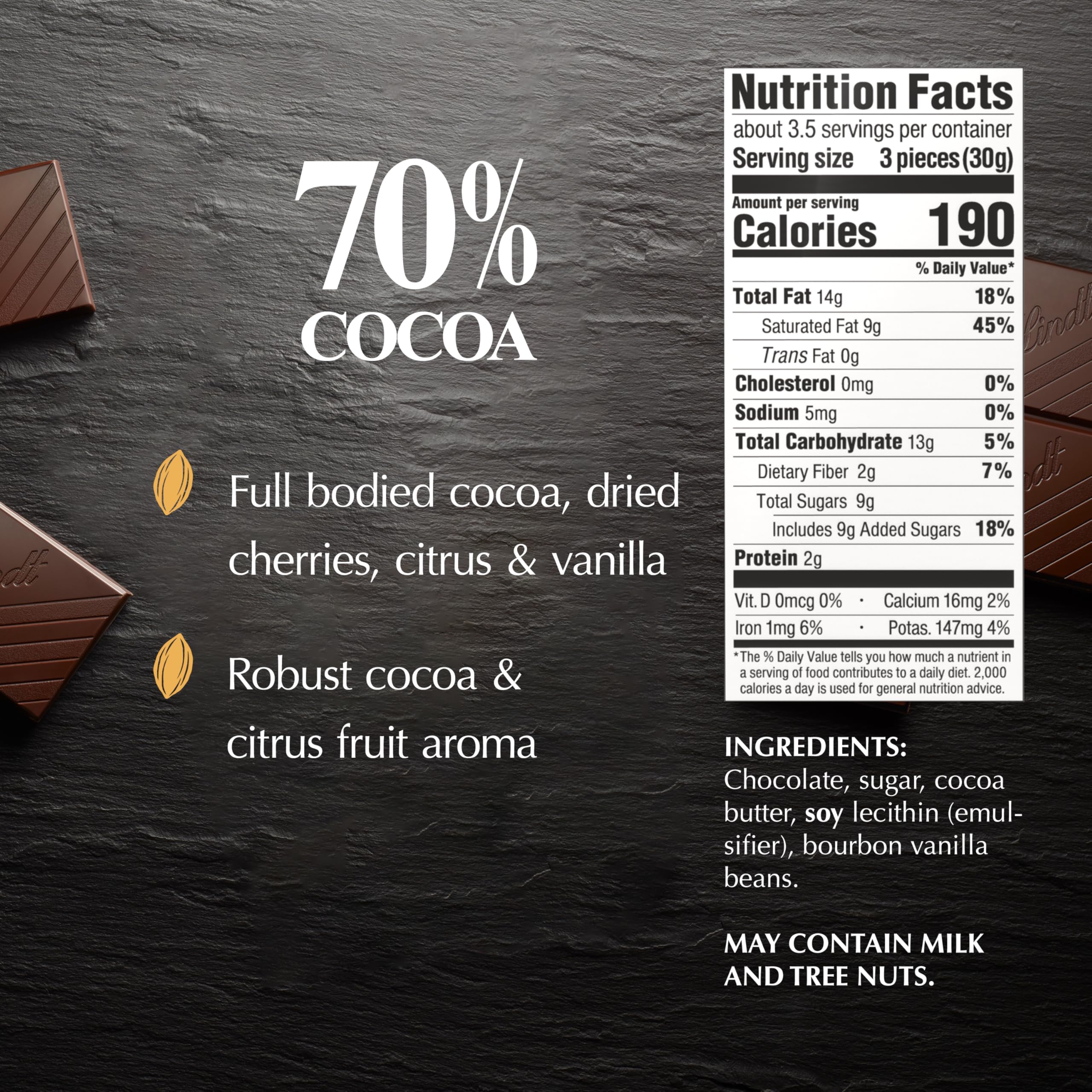 Chopped Lindt pieces with baking ingredients showing concentrated cocoa depth benefit