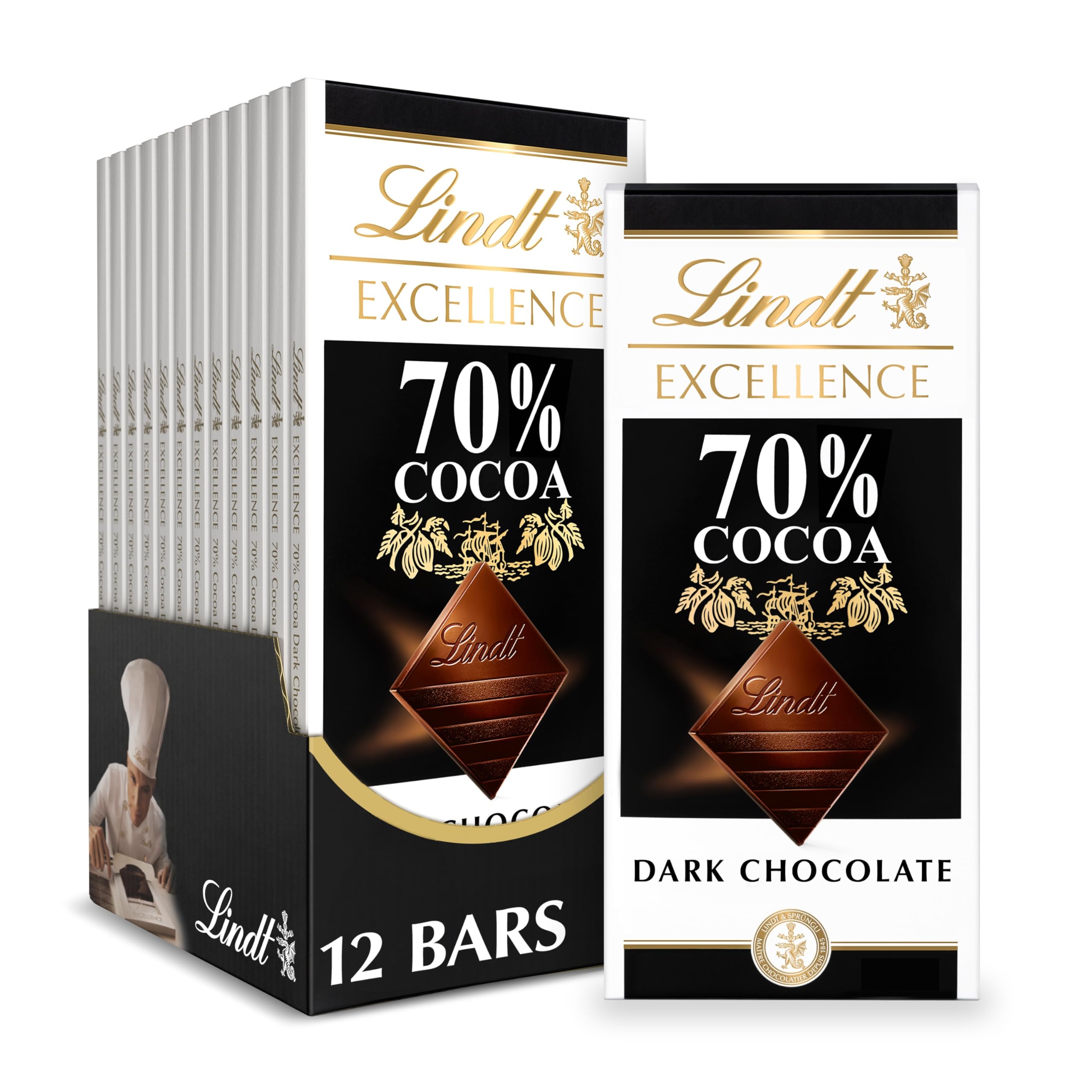 Lindt front packaging showing 70% bar and premium presentation benefit