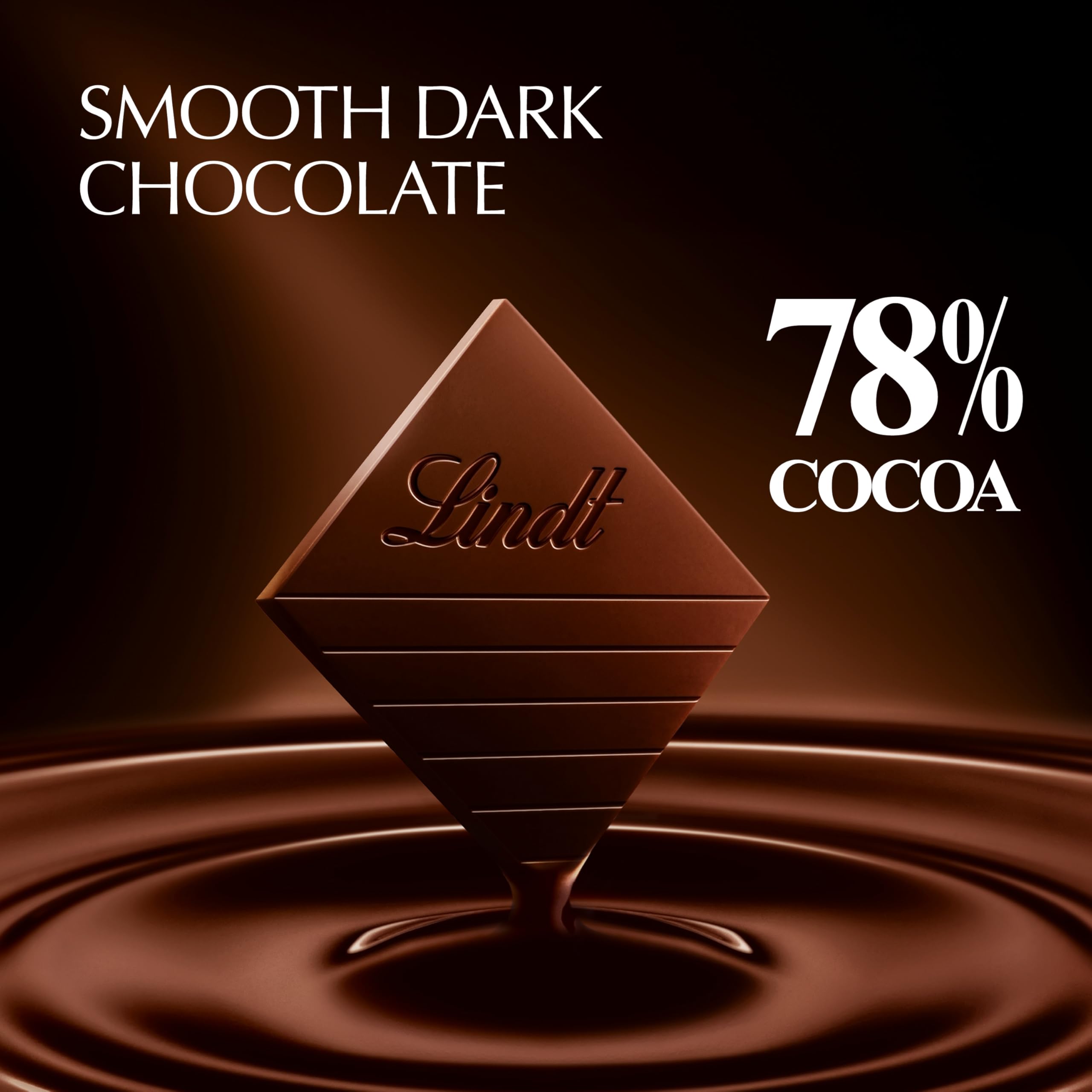 Lindt close-up of glossy dark chocolate surface highlighting silky texture