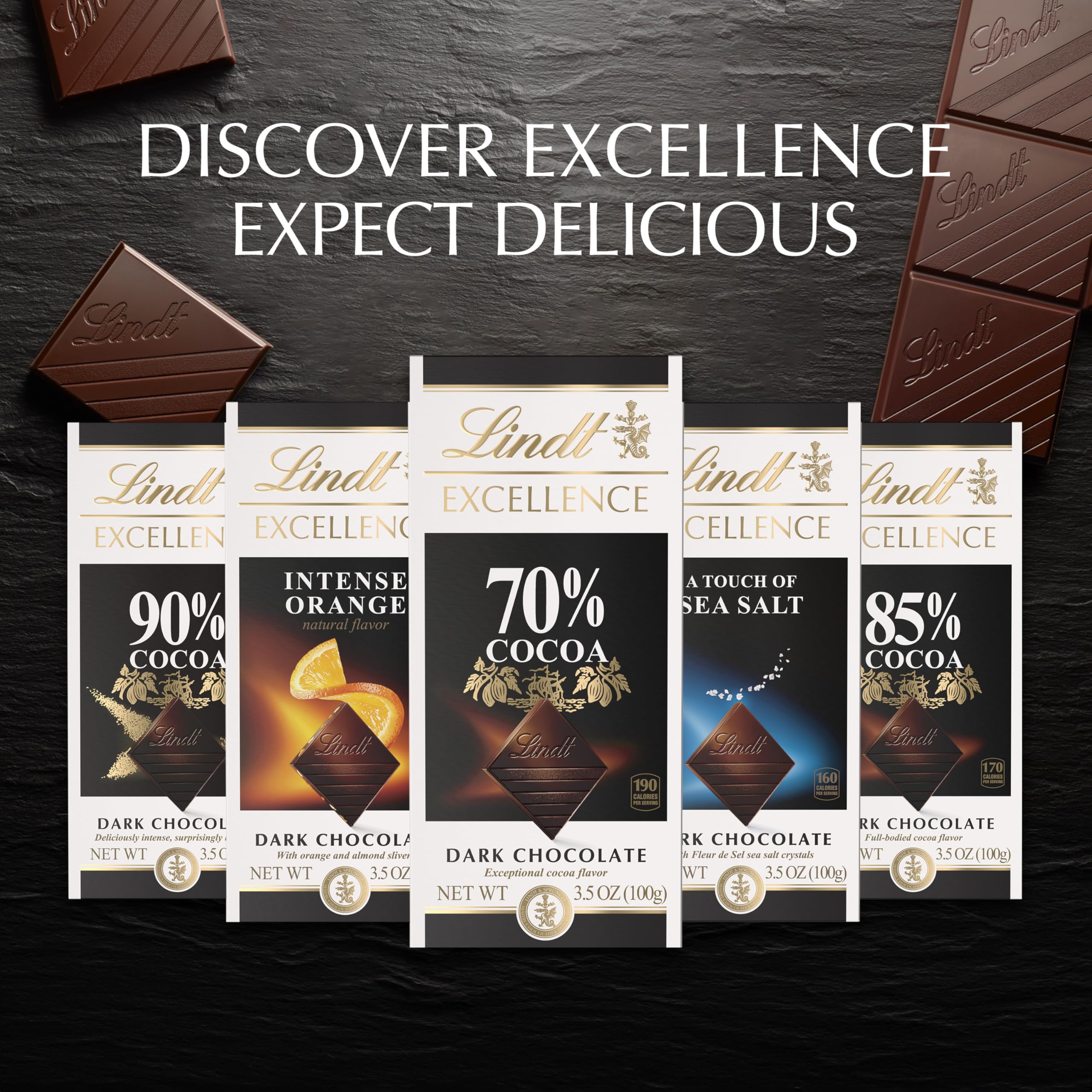 Lindt bar next to common objects to display 3.5 oz size and scale