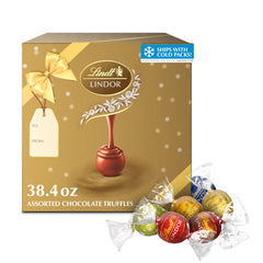 Lindt LINDOR front box showing 90-count gift packaging and flavors