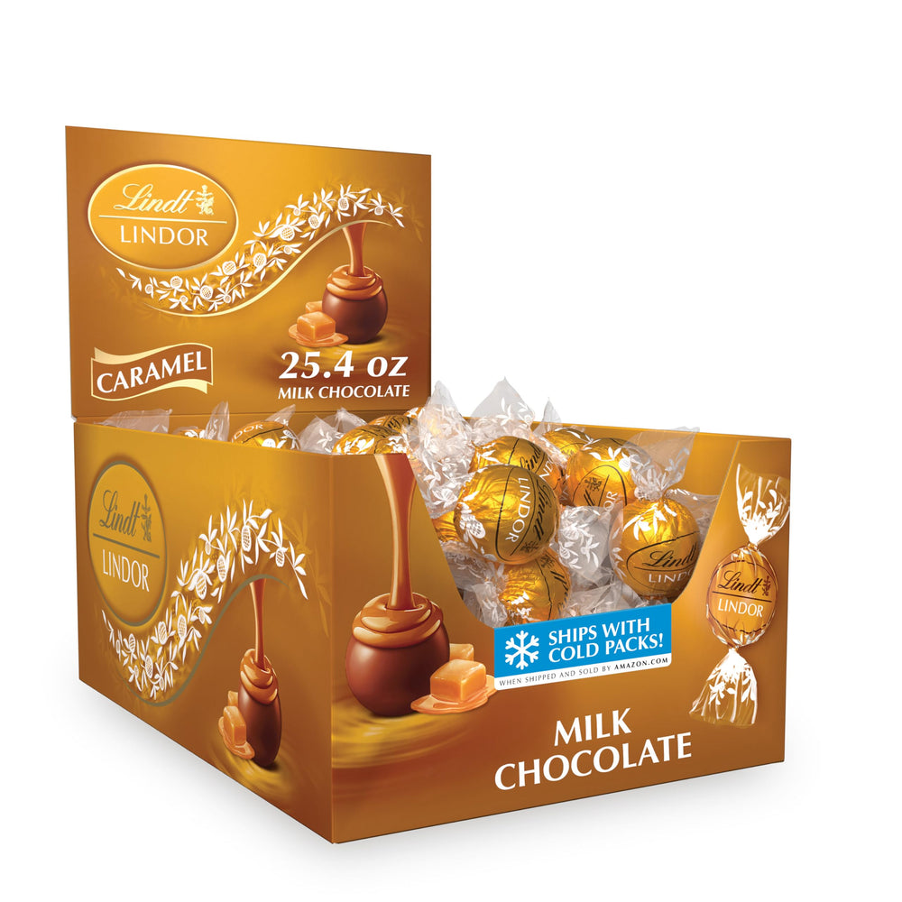 Lindt LINDOR box front showing packaging and count, premium gifting benefit