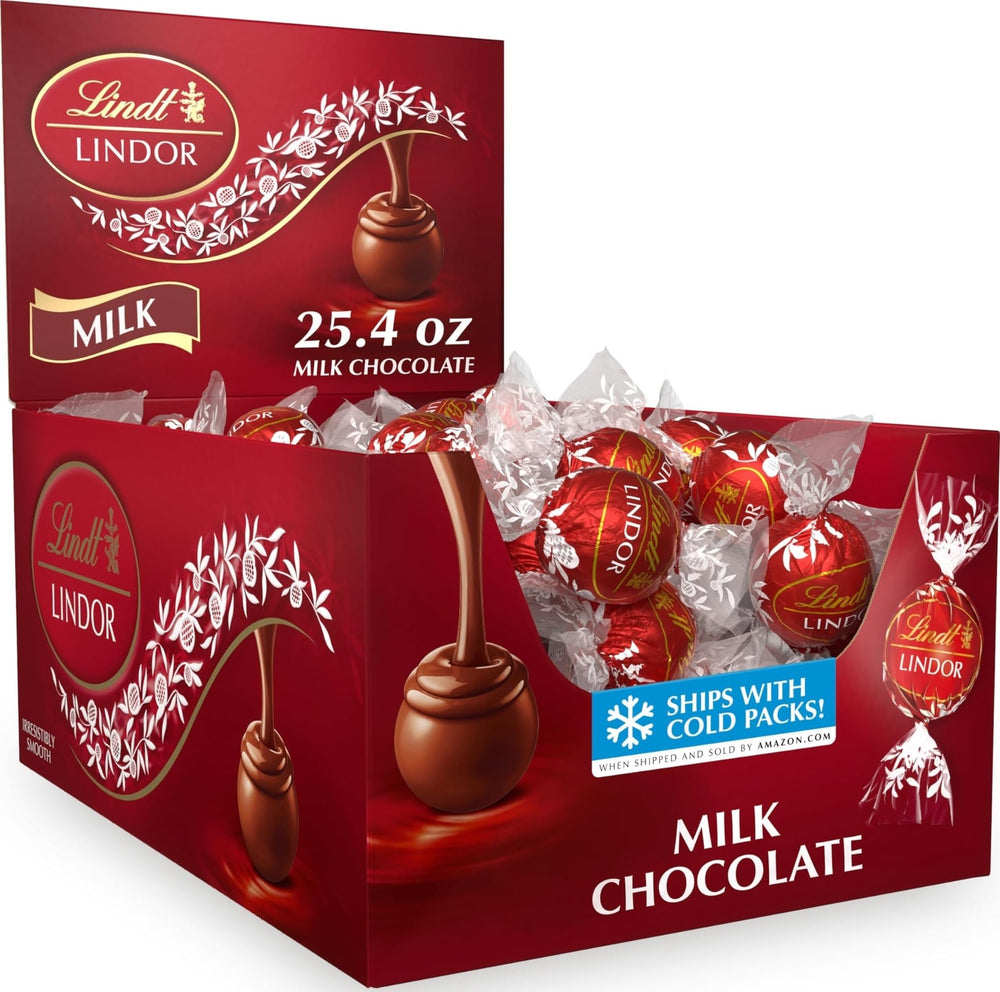 Lindt LINDOR front box showing branding and count for easy gifting