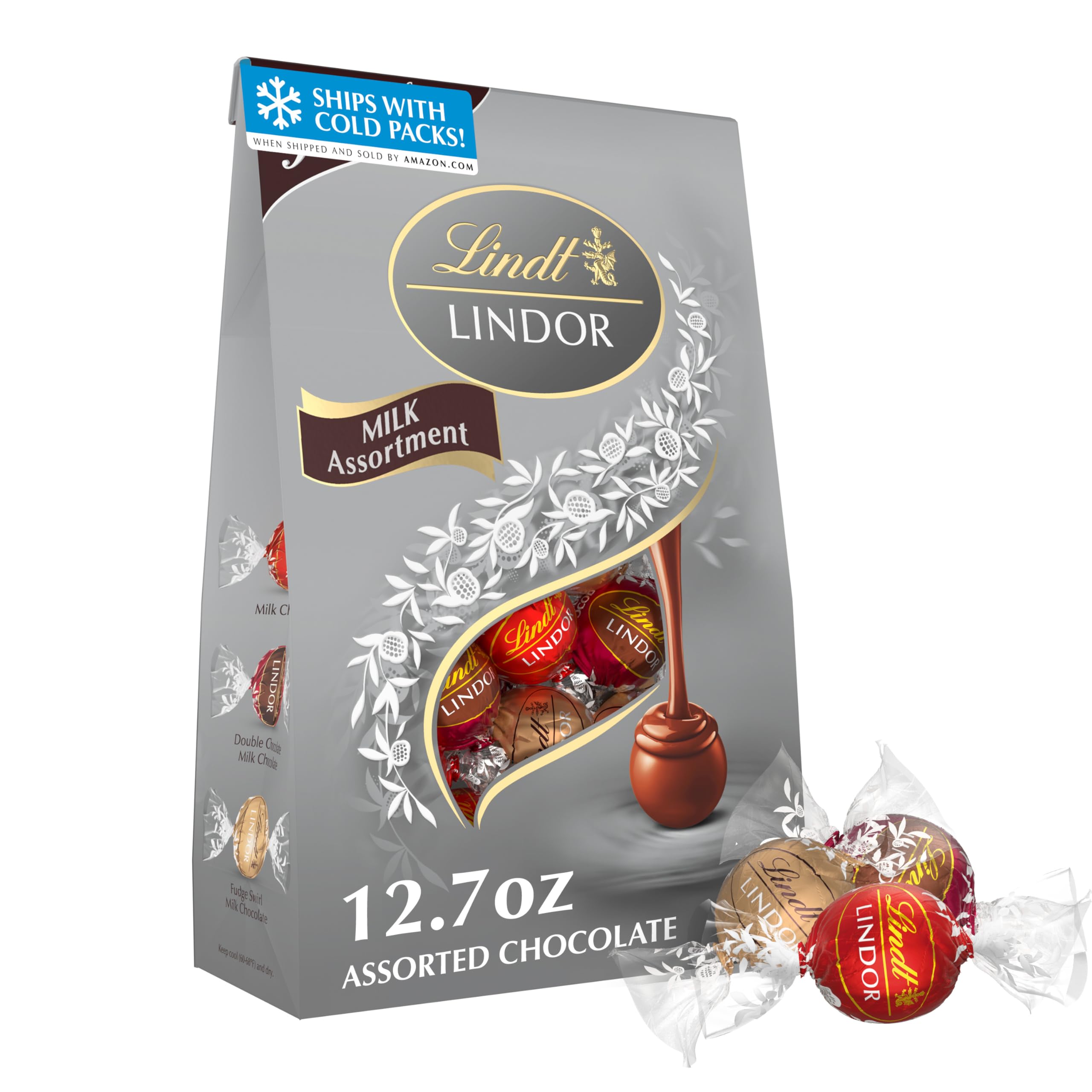 Lindt front packaging showing 12.7 oz bag and branding for gifting