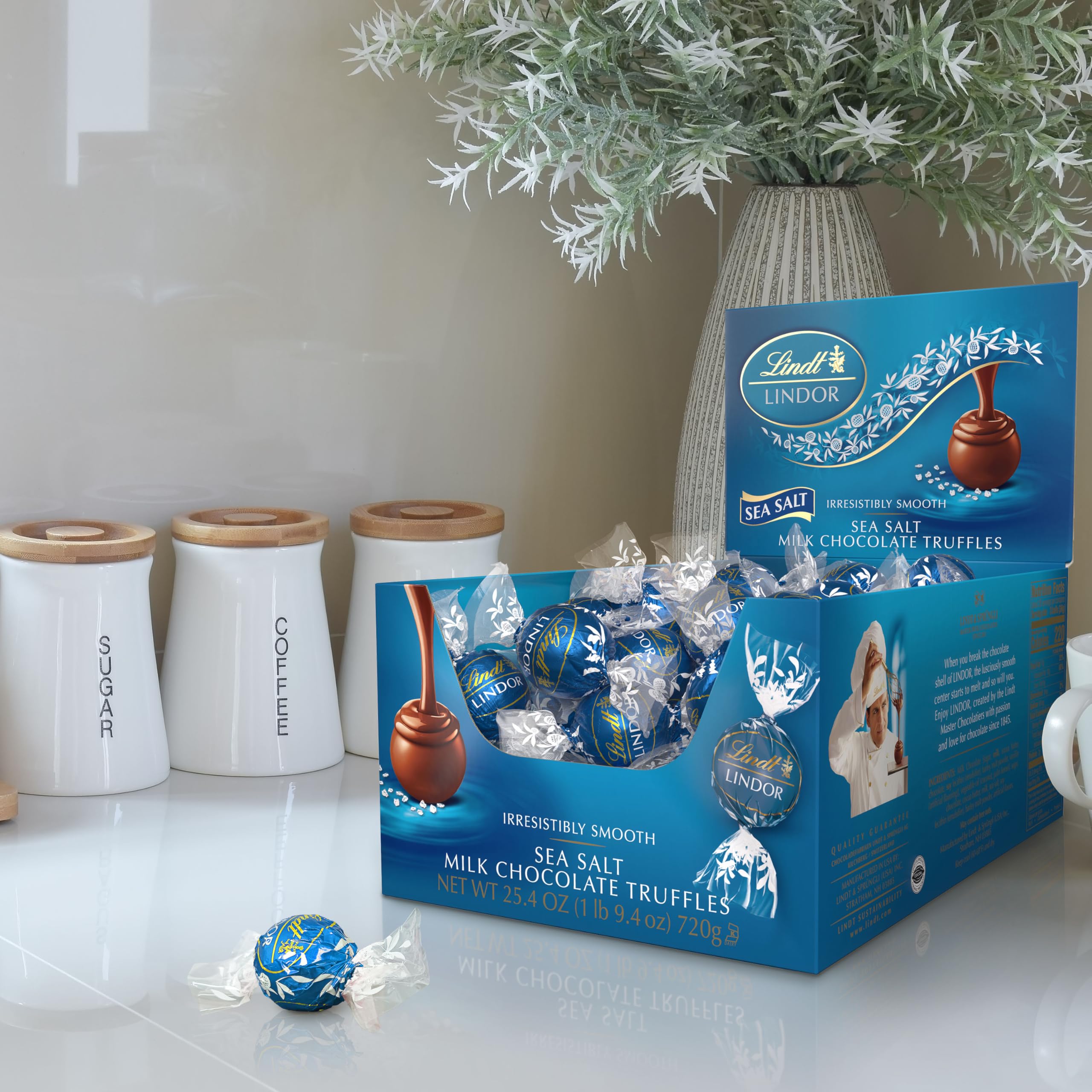 Lindt LINDOR single truffle close-up highlighting smooth shell and indulgence