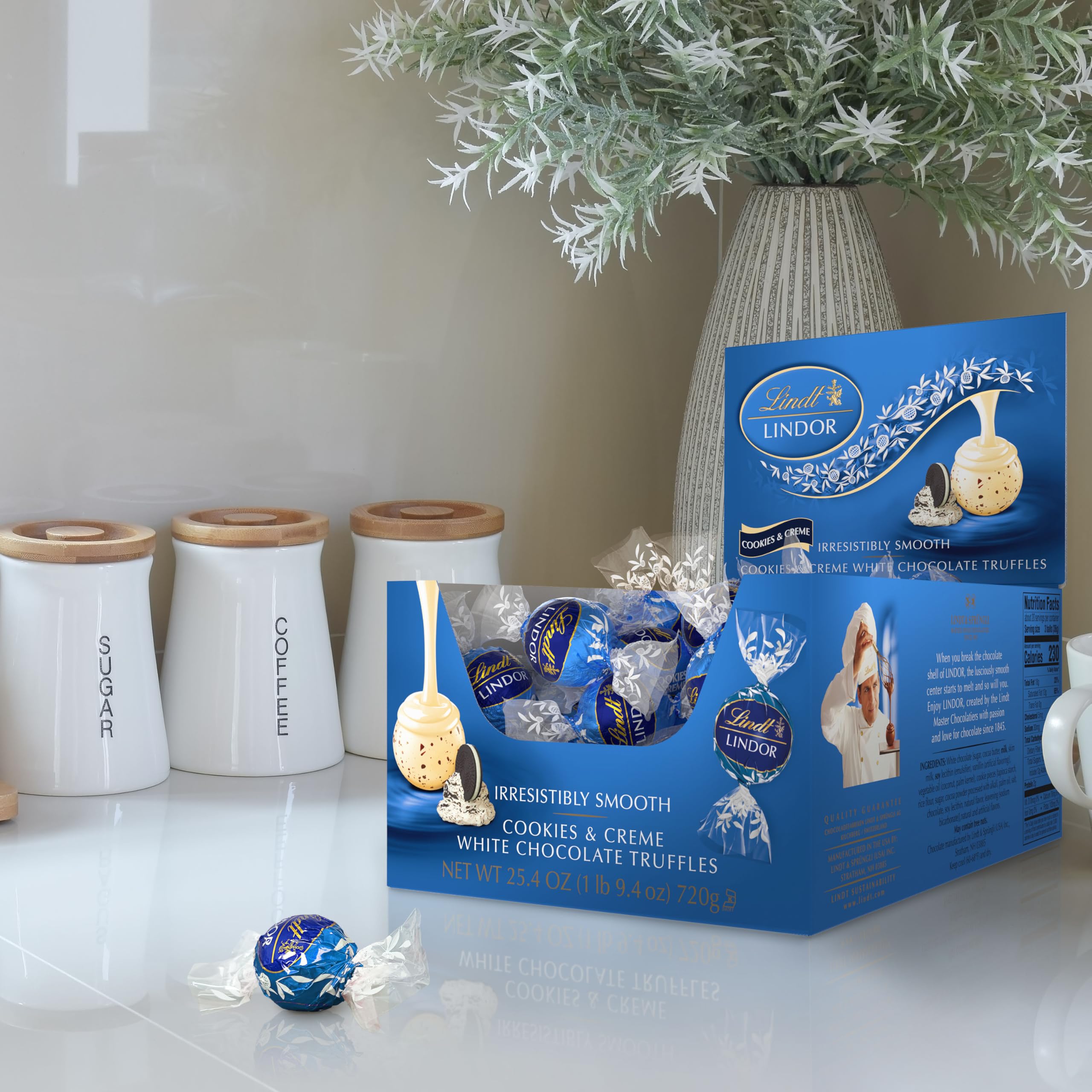 Lindt truffles close-up shell with cookie pieces showing crunchy texture benefit