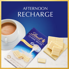 Lindt white chocolate bar unwrapped with glossy surface and clean edges