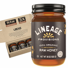 Lineage Provisions front packaging three 18 oz glass jars showing labels and brand benefits