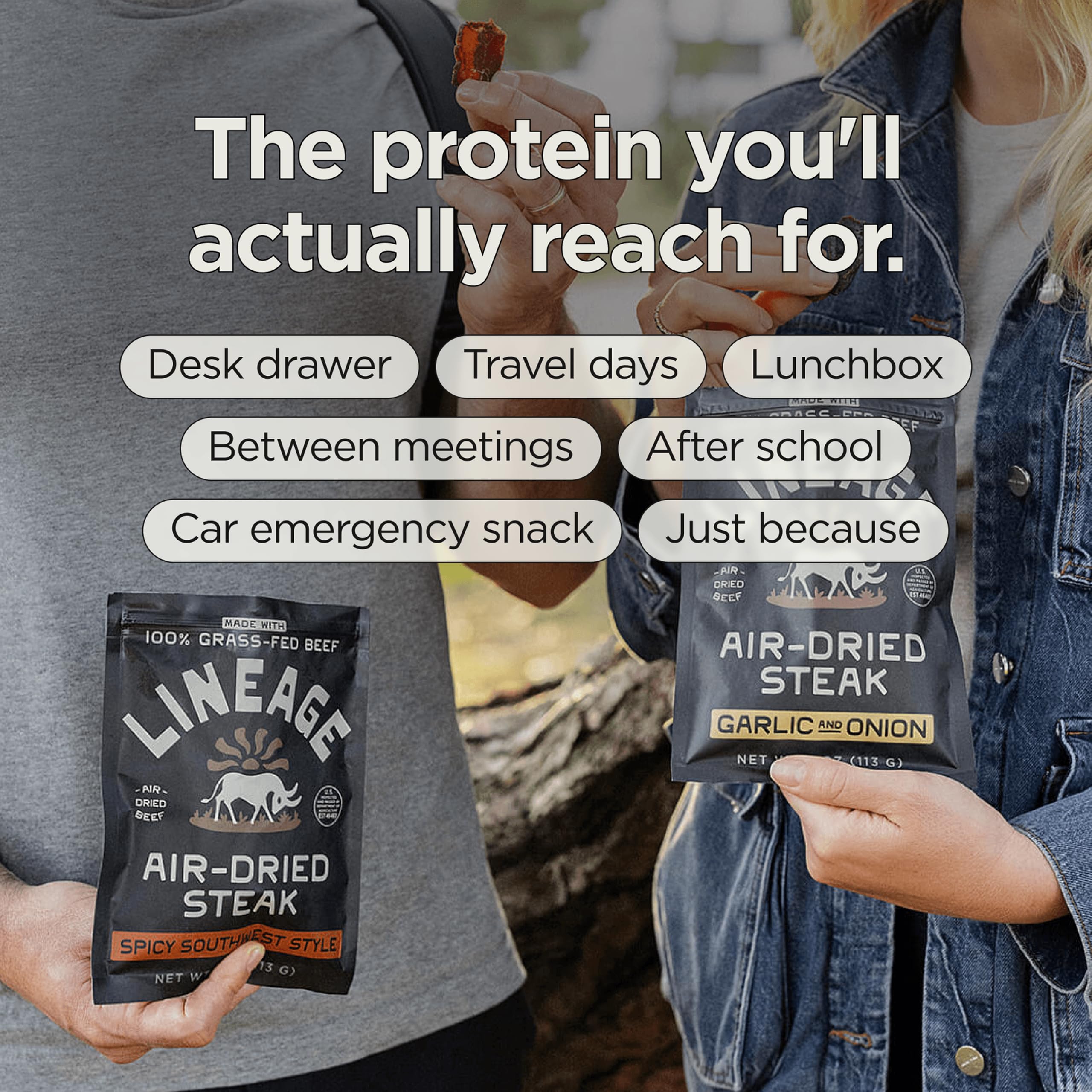 Lineage Provisions being eaten on a trail demonstrating on-the-go energy benefit