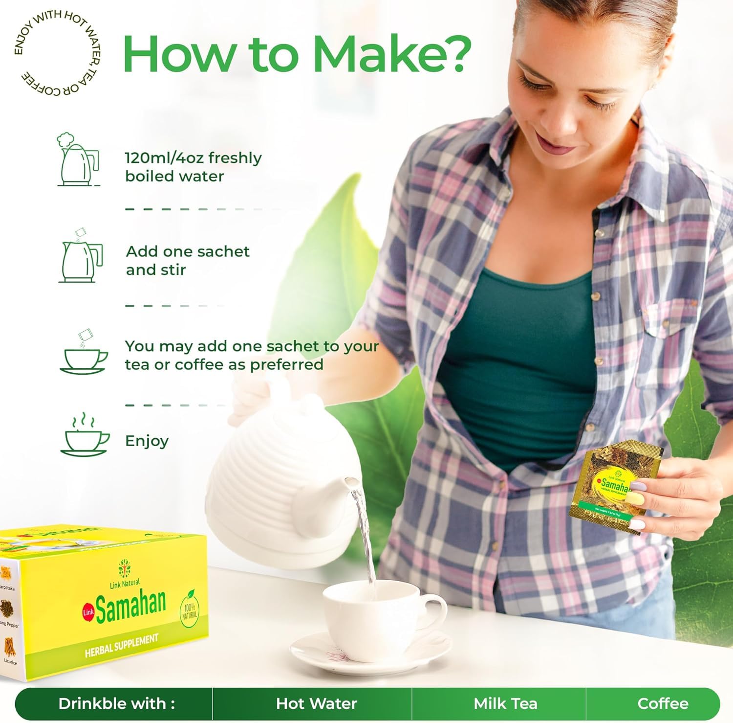 LINK SAMAHAN box held in hands to show scale, demonstrates generous 100-count supply