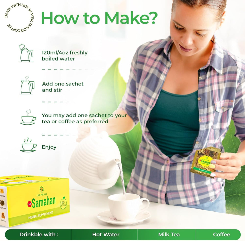 LINK SAMAHAN box held in hands to show scale, demonstrates generous 100-count supply