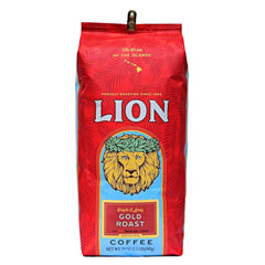 Lion Coffee front packaging showing 24 oz bag and island-themed design for easy identification