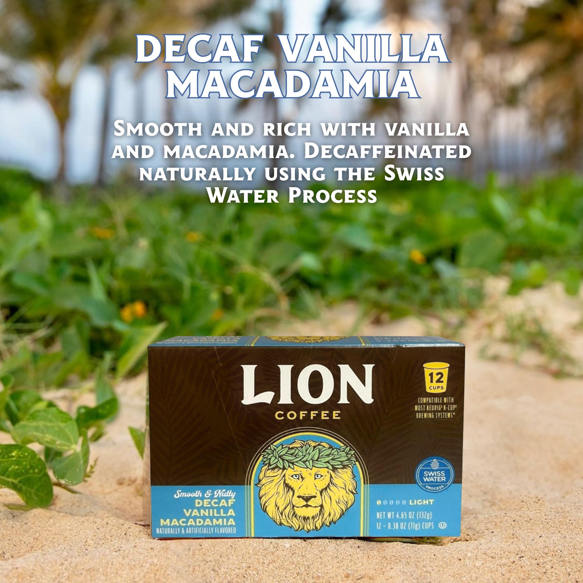 Lion Coffee pod inside single-serve brewer as coffee pours, demonstrating easy, consistent brewing
