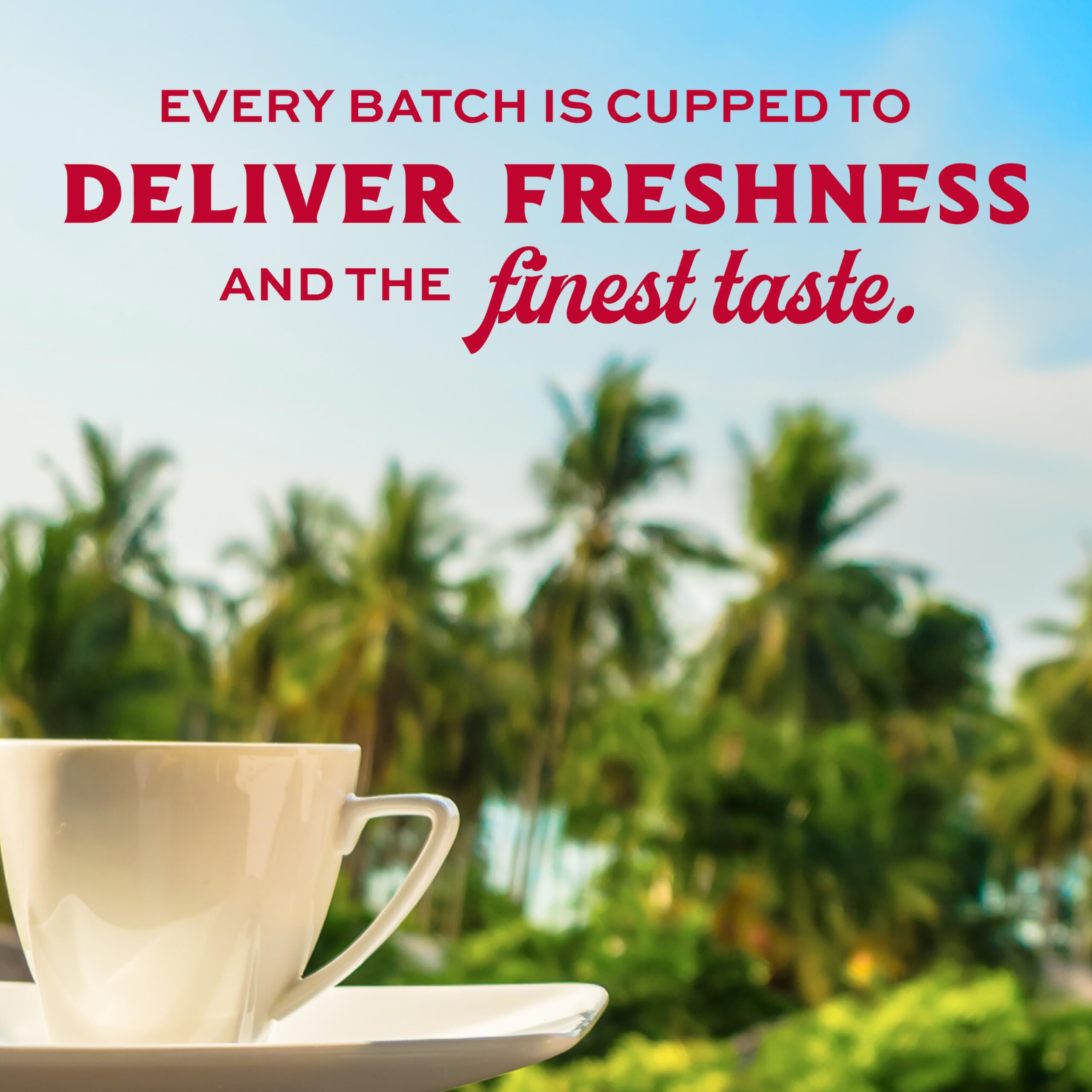 Lion Coffee brewed cup with crema showcasing toasted coconut aroma and flavor