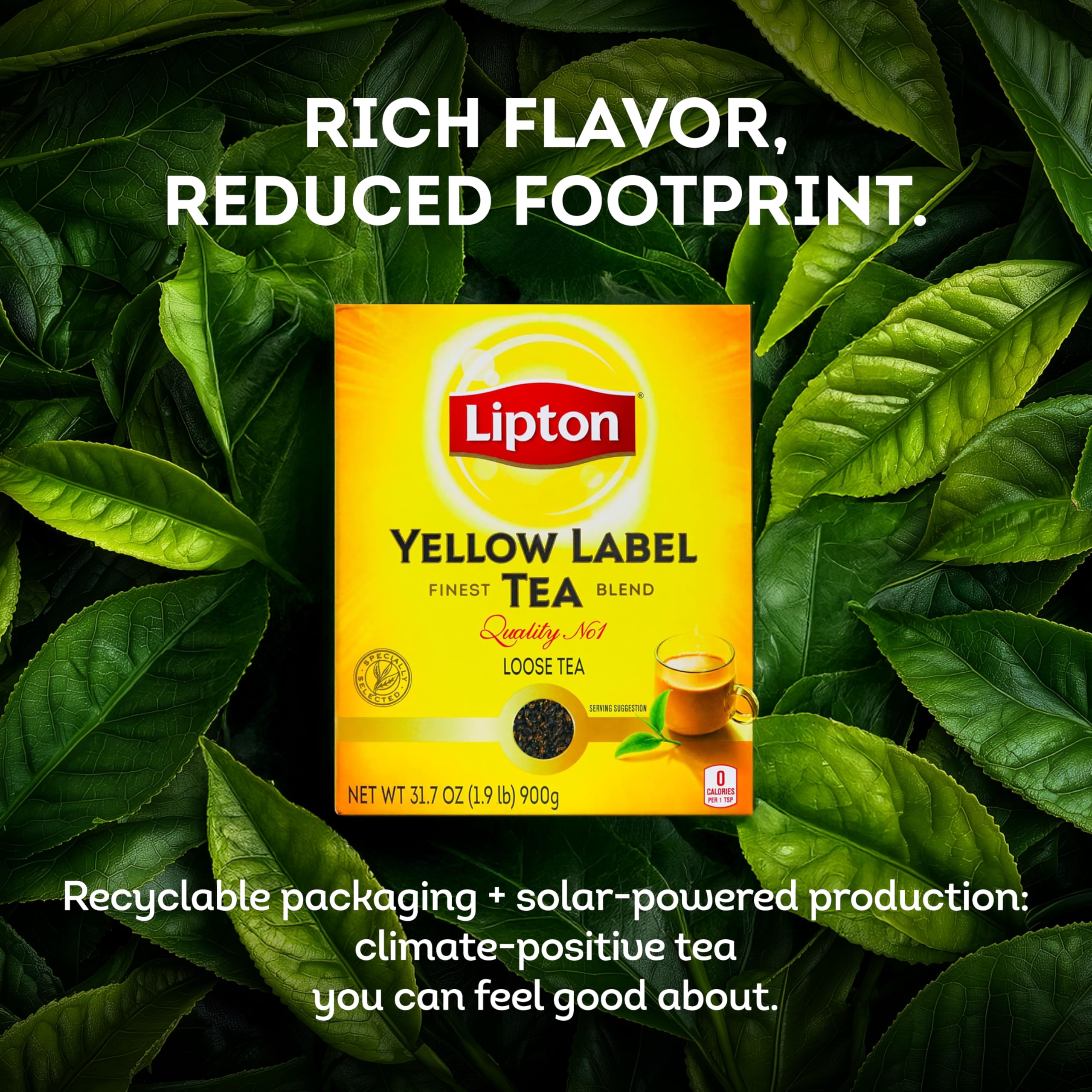 Lipton 900g pack next to a hand for clear size and value comparison