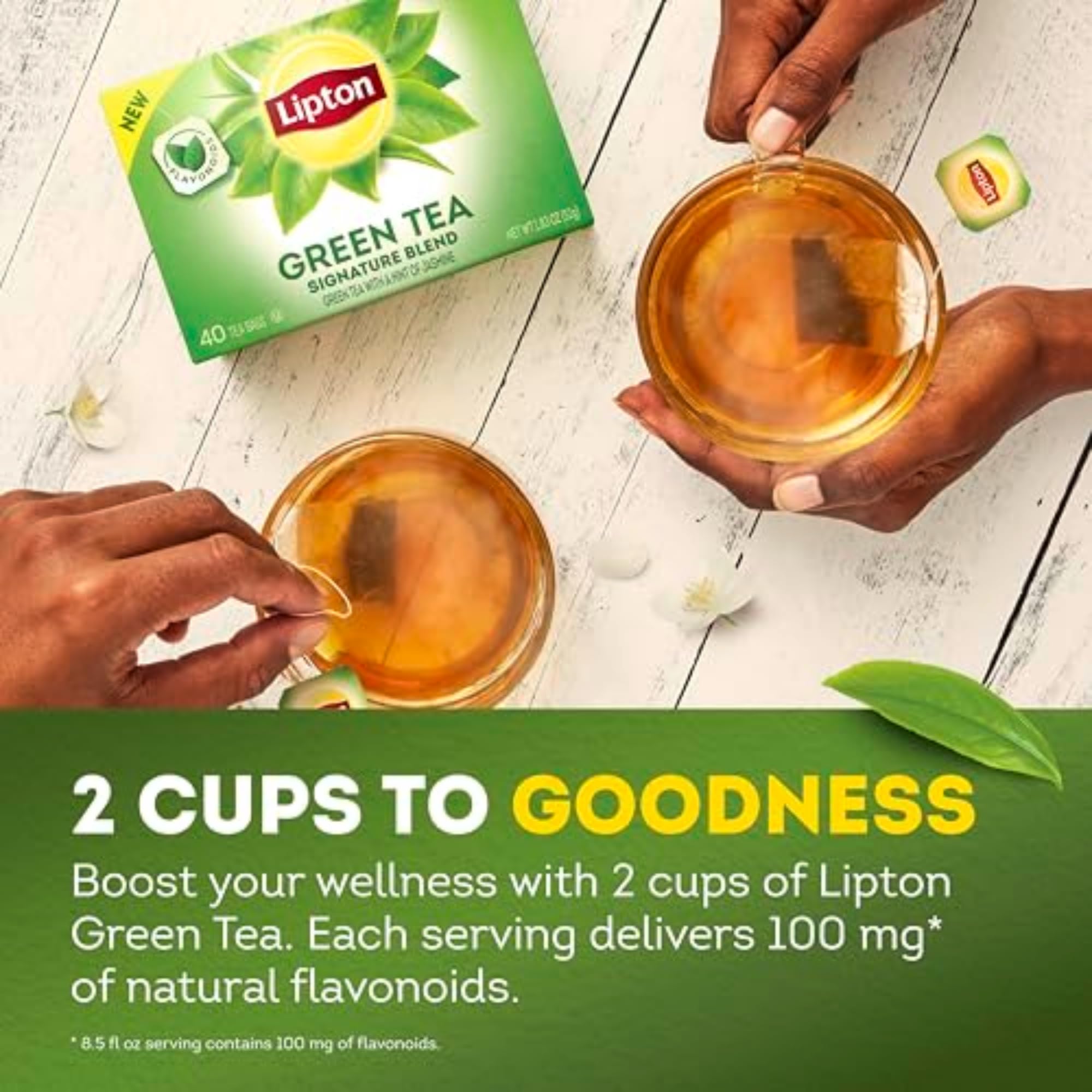 Brewed hot cup of Lipton jasmine green tea offering soothing aroma