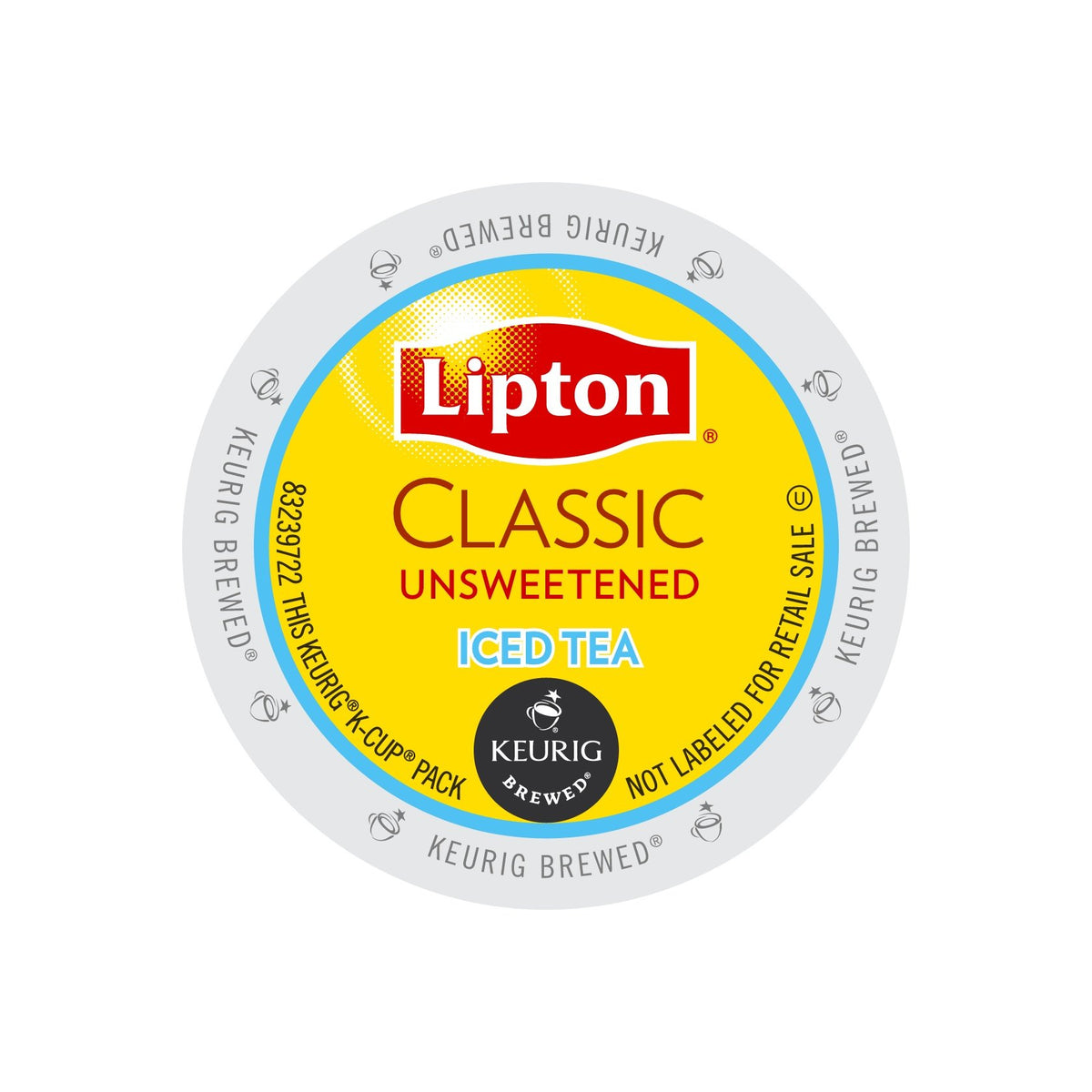 Lipton box front showing K-Cup pods and clear iced tea serving benefit