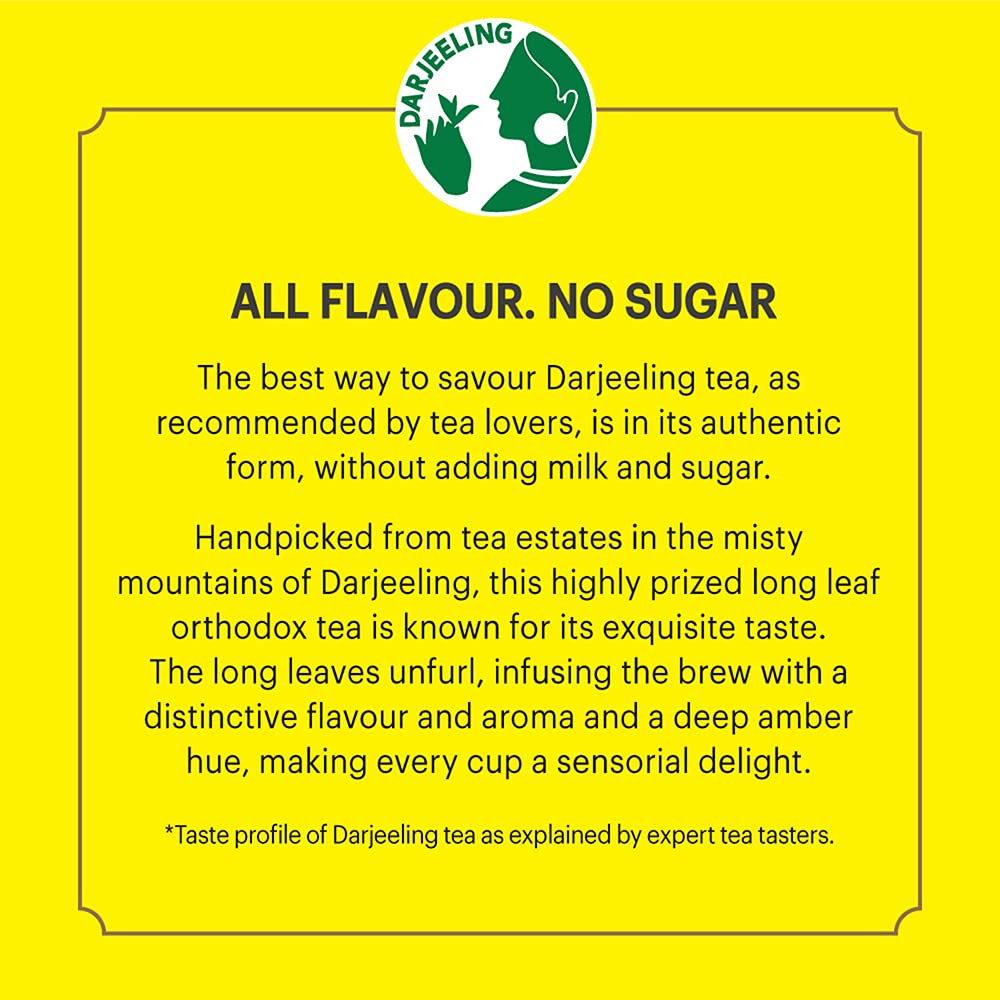Lipton Darjeeling beside common objects showing 250g size and portioning