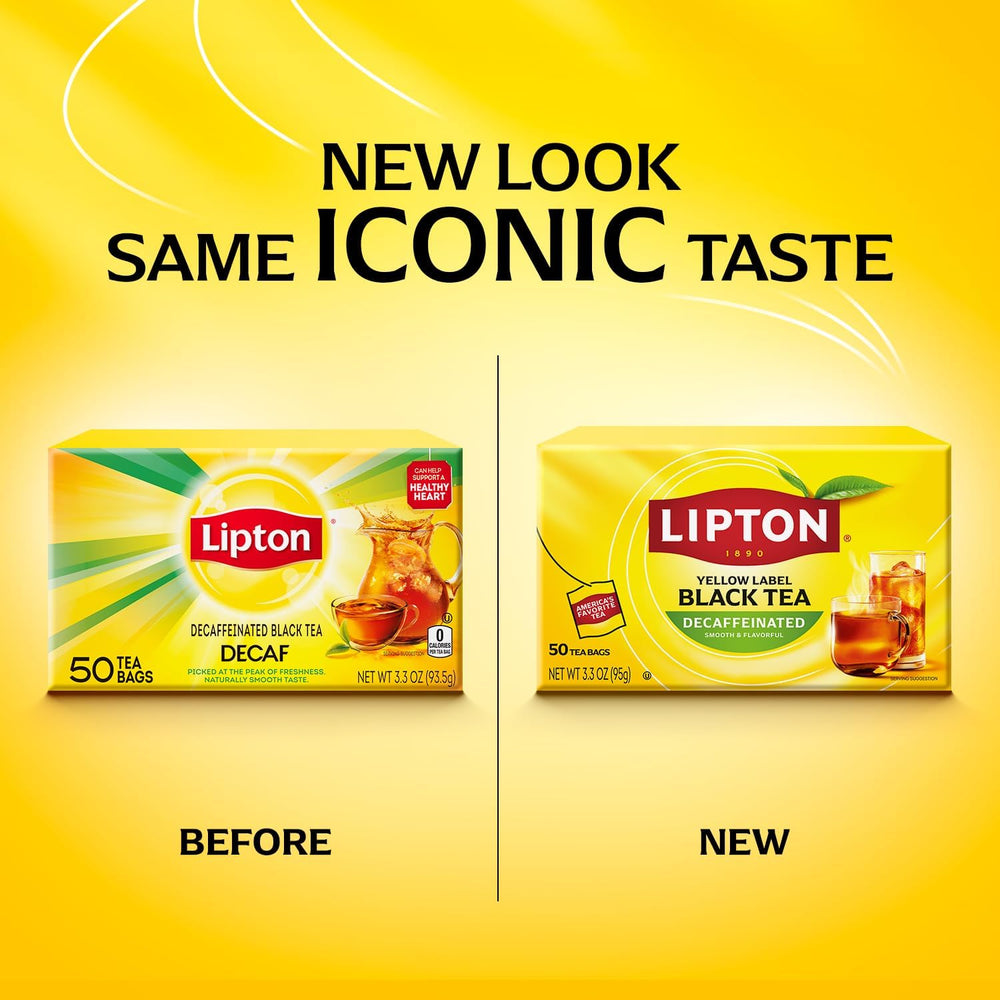 Lipton individually wrapped decaf tea bag highlighting convenience