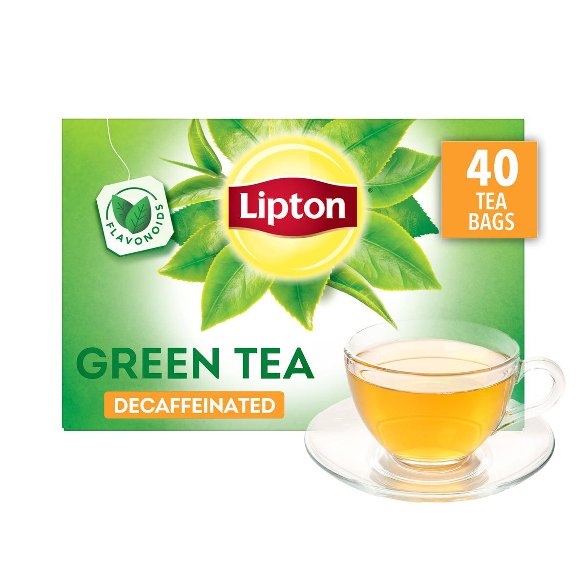 Lipton decaf green tea front box showing packaging and convenient 240-bag supply