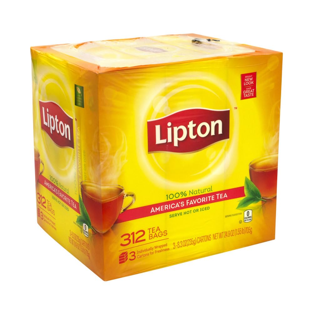 Lipton front carton showing brand and 312-count for reliable supply