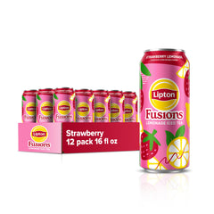 Lipton can front packaging showing flavor and size, delivers refreshing convenience