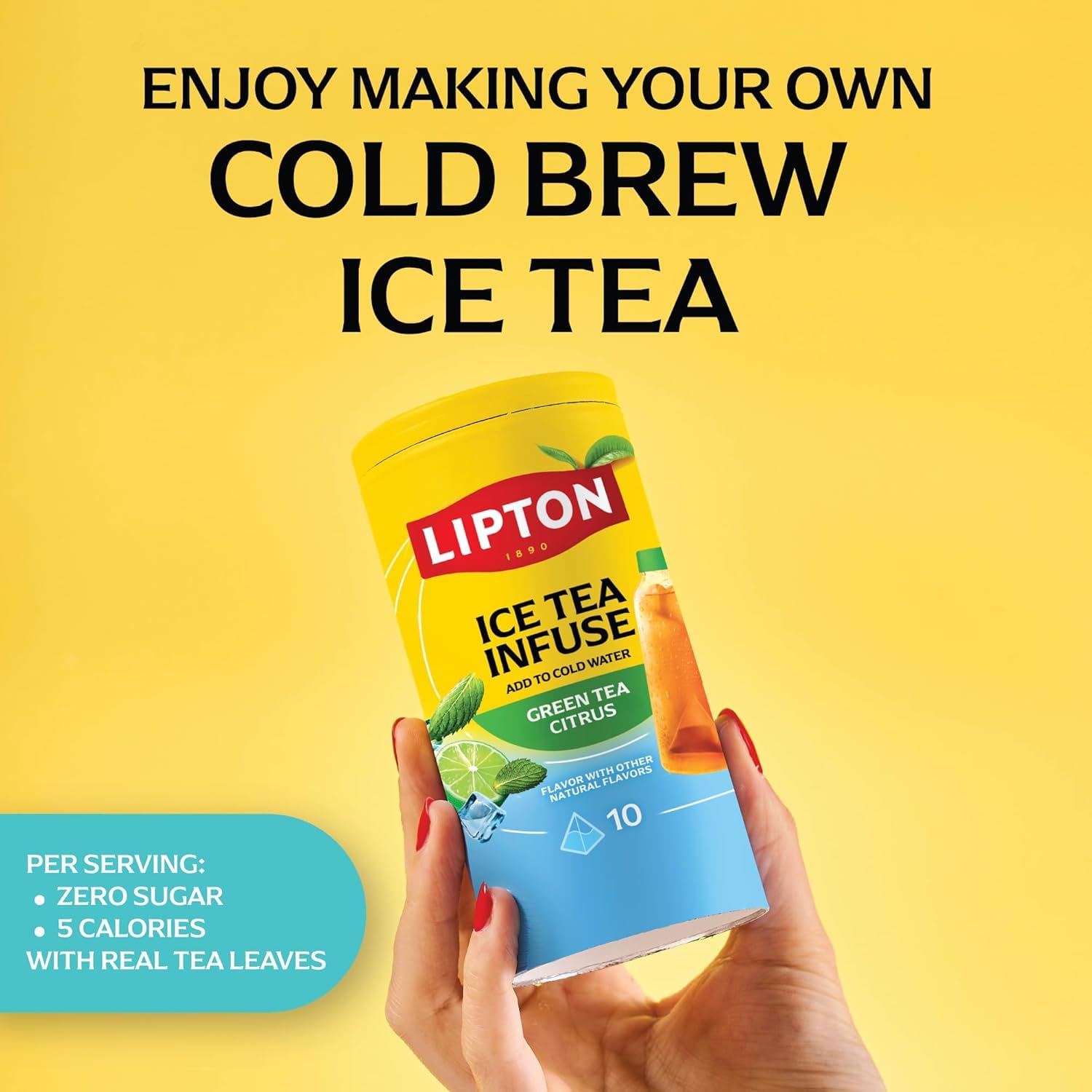 Lipton iced tea poured over ice suggesting a refreshing chilled beverage