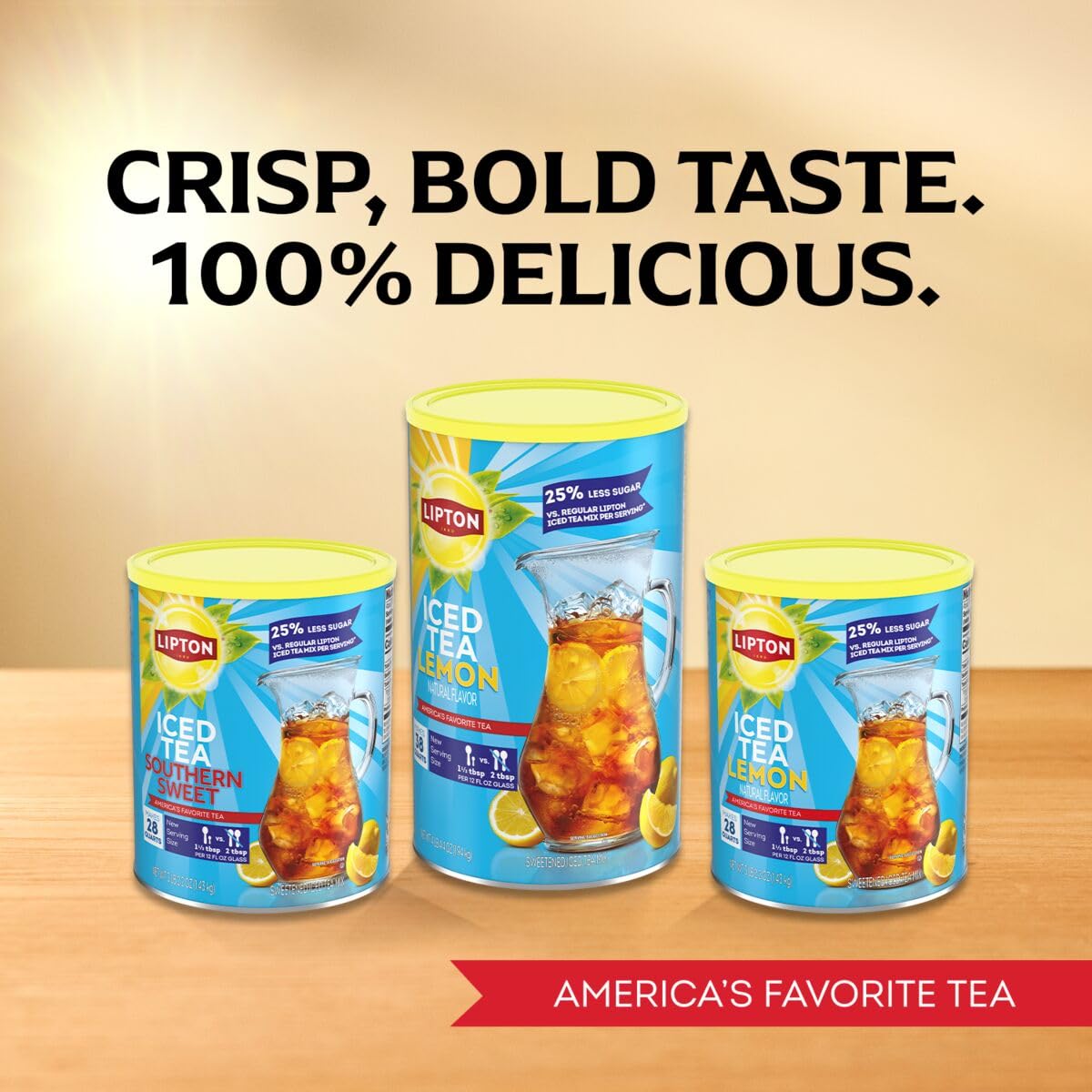 Chilled pitcher of Lipton lemon iced tea with ice demonstrating party-ready refreshment