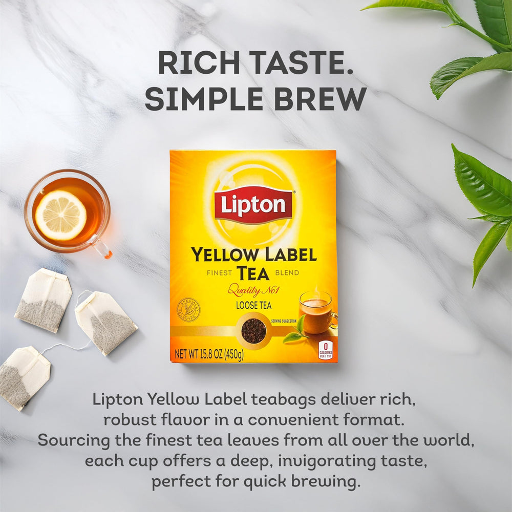 Lipton loose leaves close-up showing curled tea beads and rich texture for stronger, faster infusion