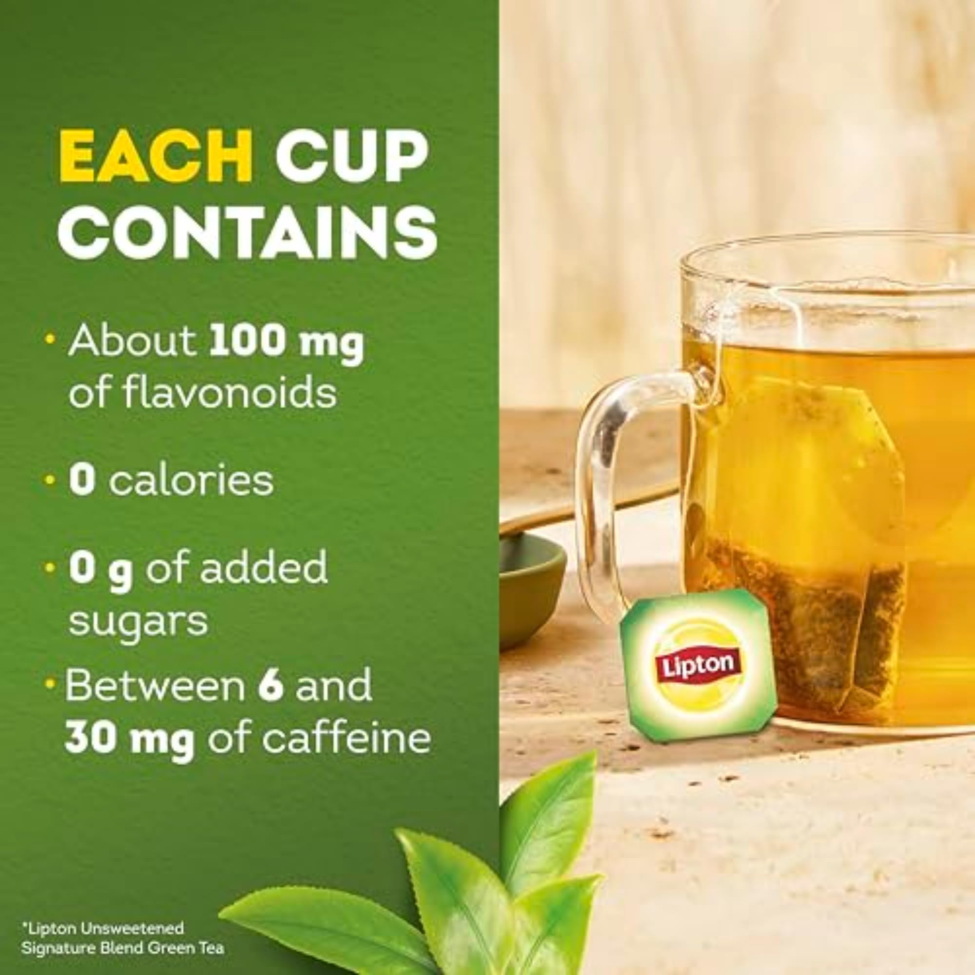 Lipton nutrition label closeup highlighting caffeine and flavonoids