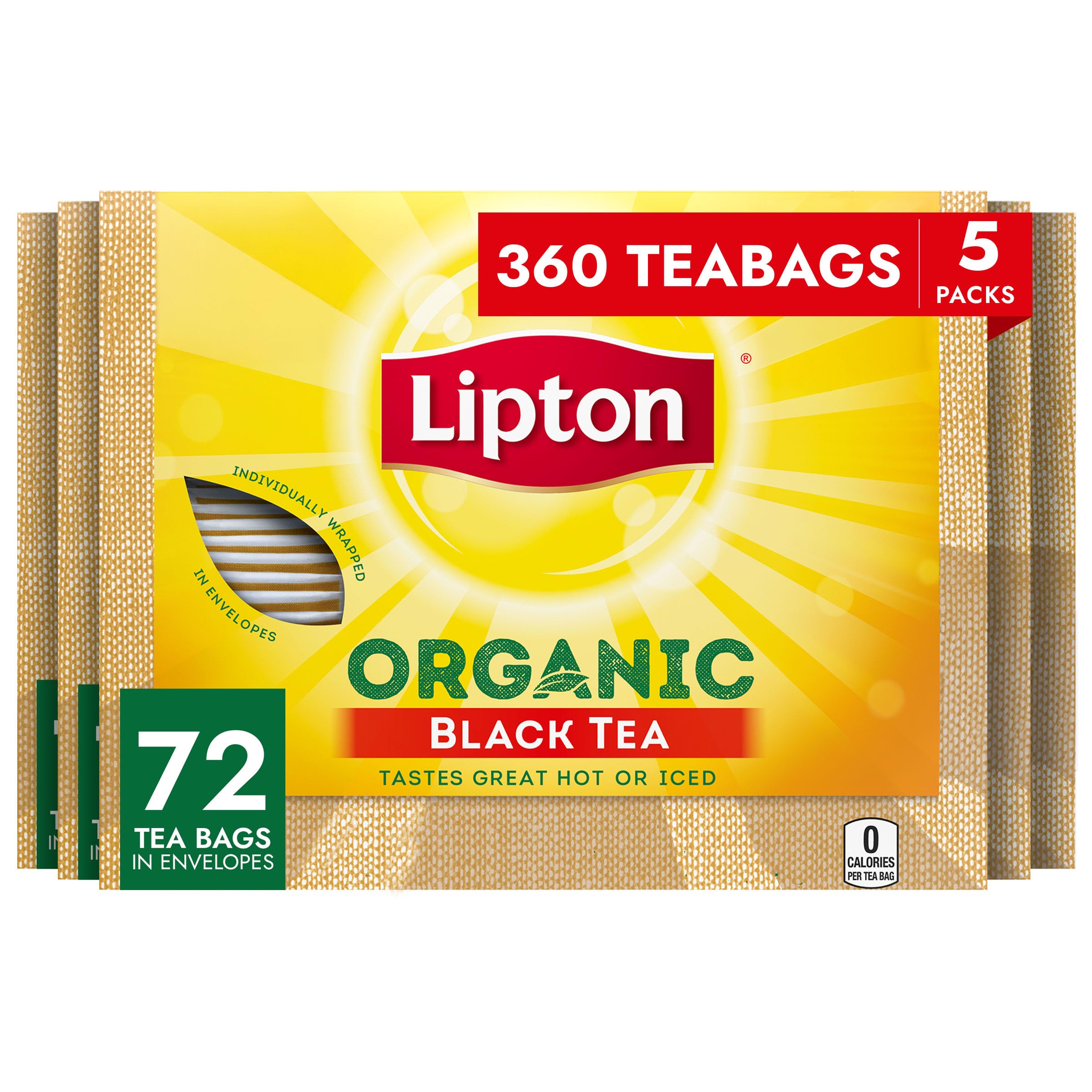 Lipton organic front packaging showing certified labels and benefit of reliable flavor