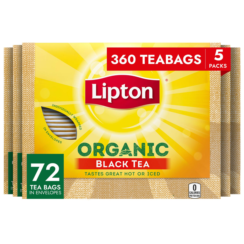 Lipton organic front packaging showing certified labels and benefit of reliable flavor