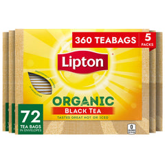 Lipton organic front packaging showing certified labels and benefit of reliable flavor
