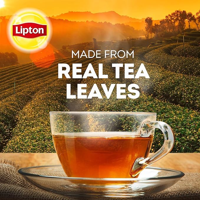 Lipton organic tea boxes stacked in pantry demonstrating bulk supply and easy storage