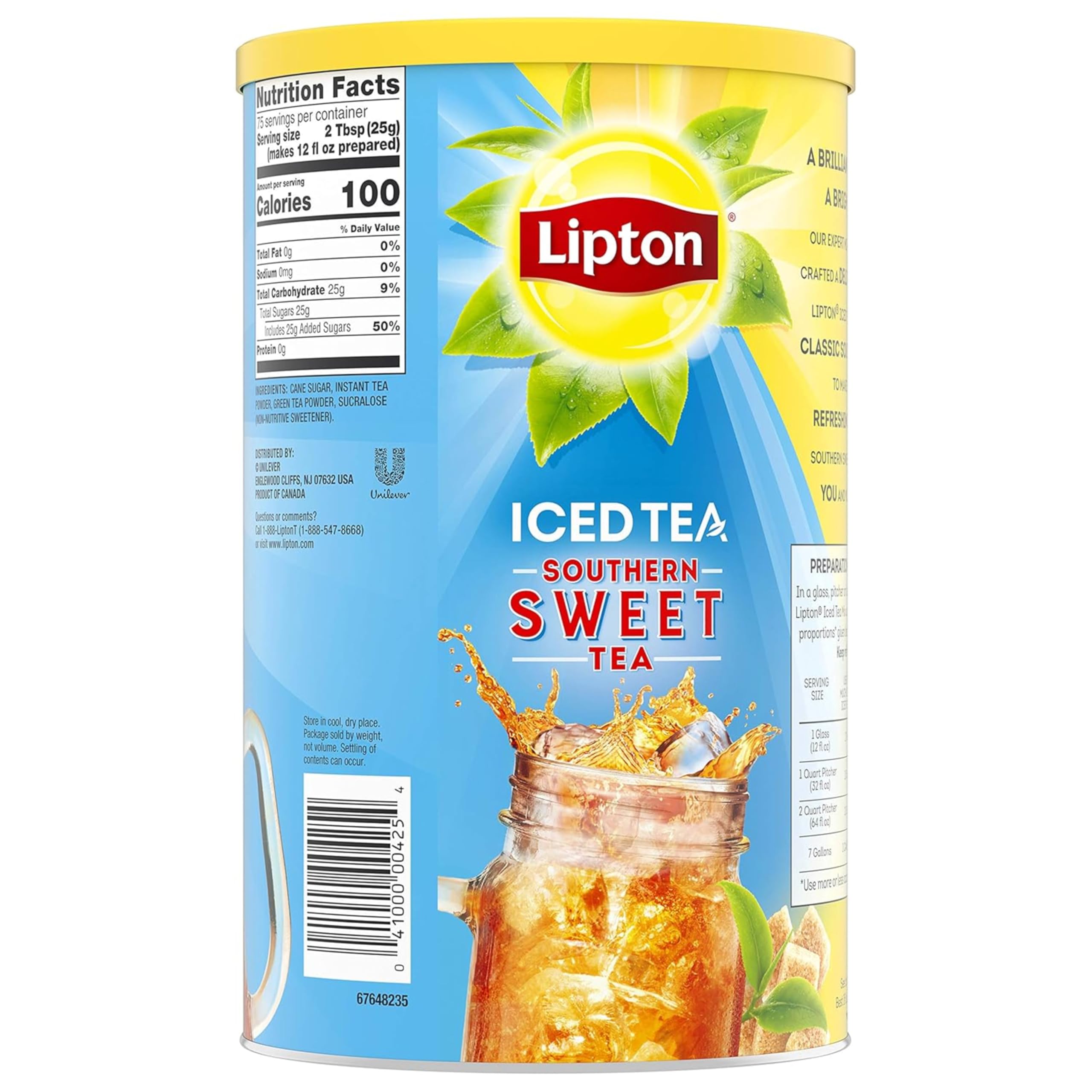 Pitcher of prepared Lipton iced tea over ice demonstrating refreshing served appearance