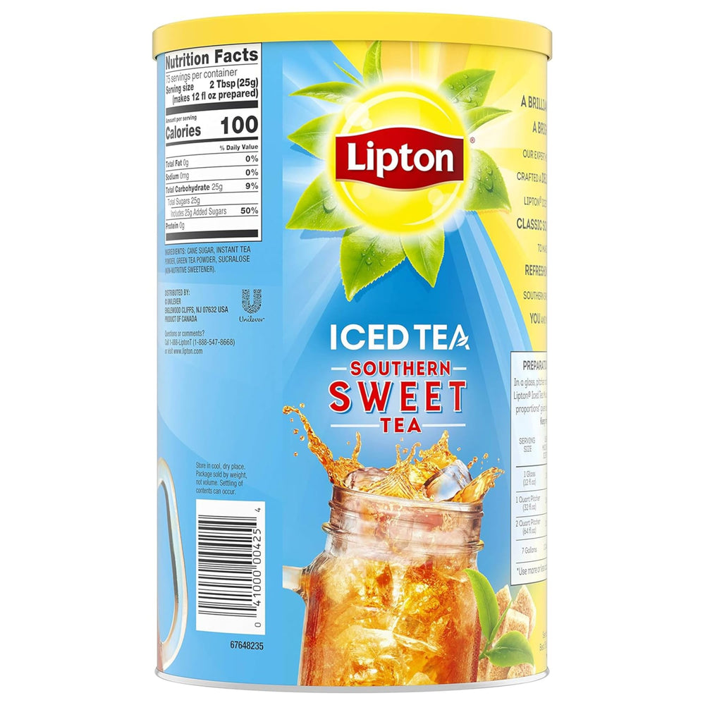 Pitcher of prepared Lipton iced tea over ice demonstrating refreshing served appearance