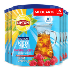 Lipton canister front view showing raspberry iced tea branding and convenience