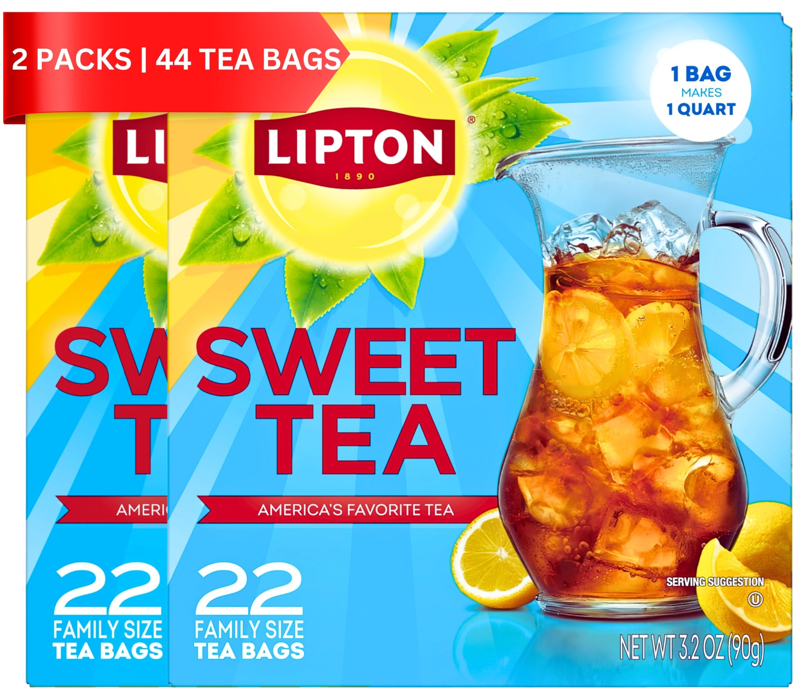 Lipton front packaging shows product and servings benefit convenience