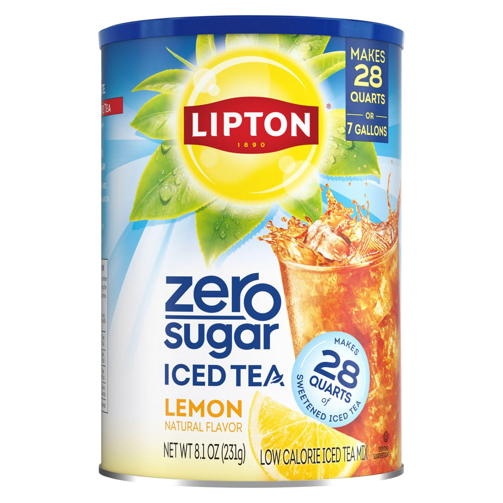 Lipton canister front view showing branding and 28-quart yield benefit